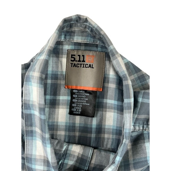 5.11 Tactical Men Blue Plaid Short Sleeve Snap Shirt Sz L‎ - Picture 5 of 7